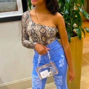 Chic Snake Print One-Shoulder Top